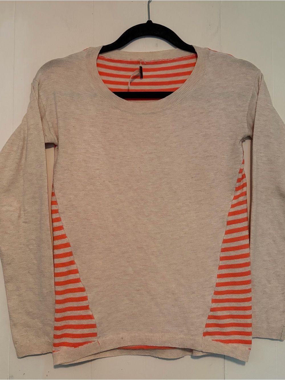 Xs poof brand cream and bright peach striped sweater